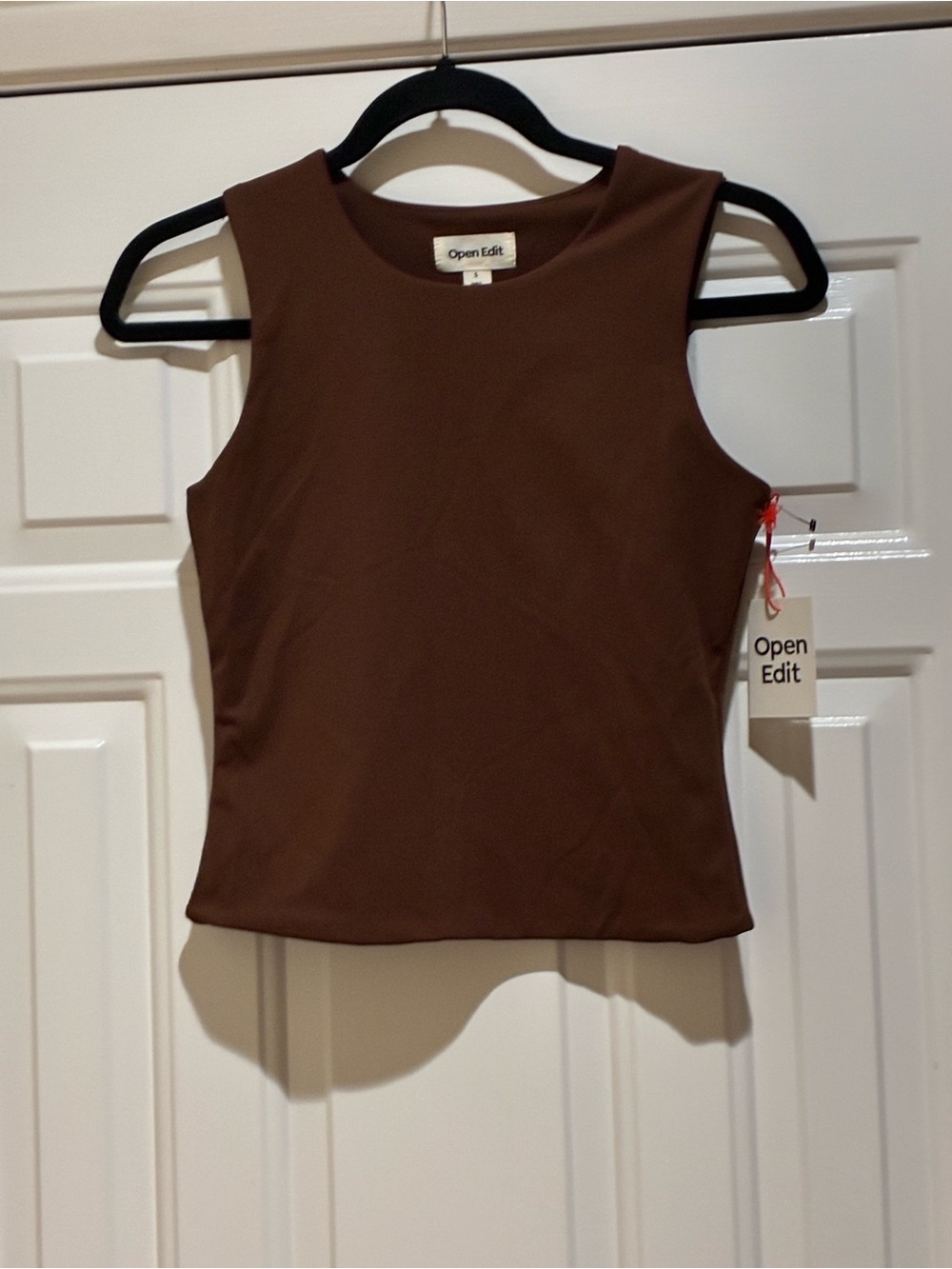 Open Edit brown crew neck sleeveless top